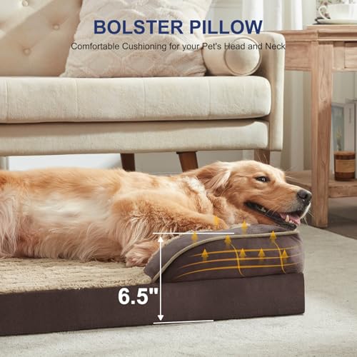 Image of FURTIME Orthopedic Dog Bed for Extra Large Dogs - XL Plus Washable Dog Sofa Beds, Supportive Foam Pet Couch Bed with Removable Washable Cover, Waterproof Lining and Nonskid Bottom, Khaki