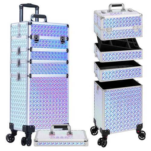 AROUS 5 in 1 Rolling Makeup Train Case Cosmetology Case on Wheels Large Cosmetic Organizer Travel...
