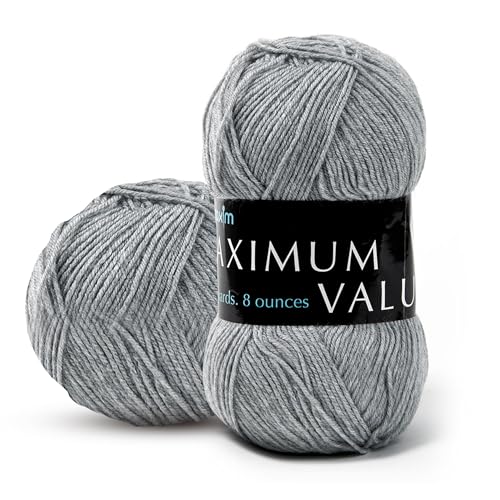 Image of Mary Maxim Maximum Value Acrylic Yarn for Crocheting and Knitting, Soft Worsted Weight Grey Yarn 4, Ideal for Blankets, Sweaters, Hats, and Scarves, 8 oz Skein (474 Yds), Light Grey - 1 Skein