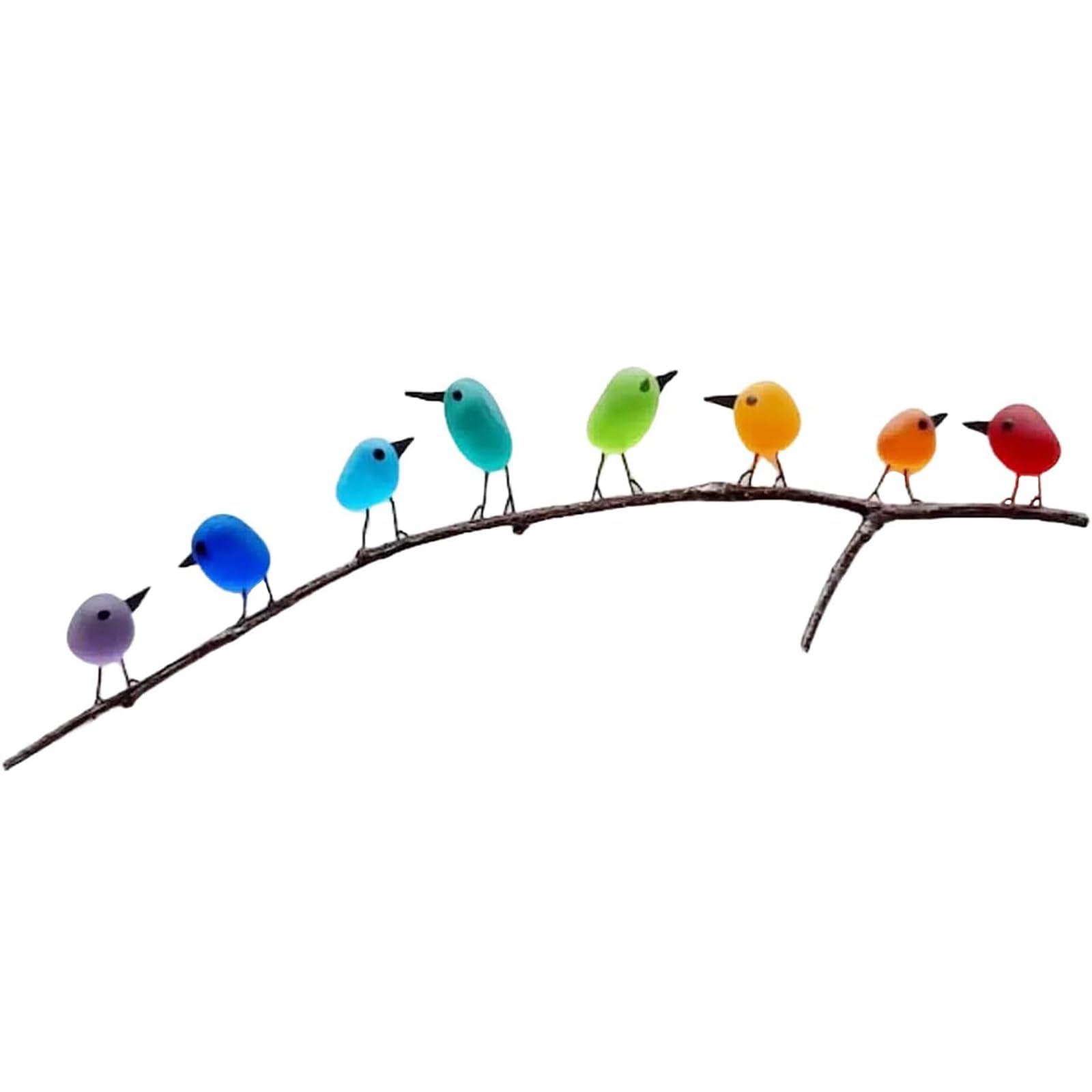ABPWO Sea Glass Art, Rainbow Birds on Branch, Glass Pictures Wall Art, Sea Glass Decor, Housewarmings, Birthday & Wedding Gifts, Handmade
