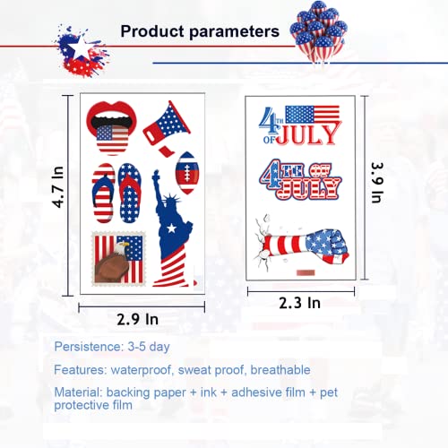 Fourth Of July Tattoos, 21 Sheets American Flag Temporary Tattoos, Usa Face Tattoos, Red White Blue Tattoos Stickers, 4Th Of July, Independence Day, Memorial Day, Patriotic Theme Party Supplies #TOP5