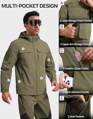 Image of FREE SOLDIER Men's Waterproof Softshell Jacket Fleece Lined Outdoor Jacket Tactical Military Hoodie Windbreaker