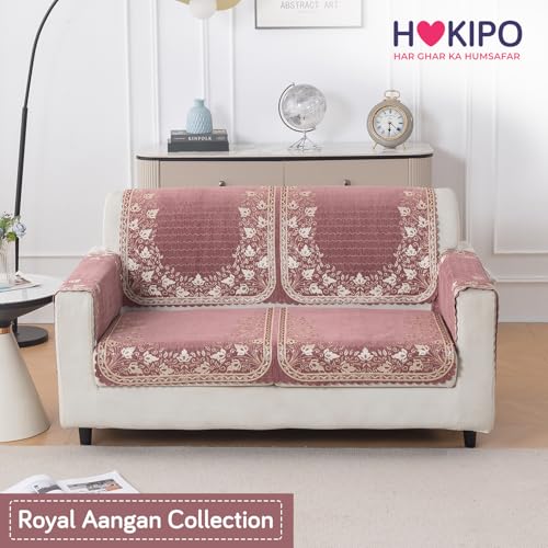 Image of HOKIPO Gulabi Jaal Premium Chenille Jacquard Sofa Cover for 2 Seater for Seat & Back, 'Royal Aangan Series' (IN-1007-L1*2)