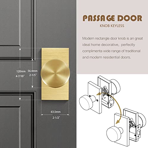 Felibat Passage Door Knobs Interior, Gold Door Knob For Hall And Closet, Satin Brass #TOP2