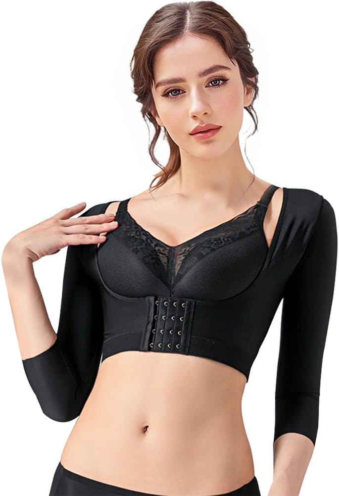 Arm Compression Sleeves for Women, Front Closure Shapewear Tops, Post Surgery Compression Sleeves