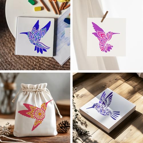 Plantillas de colibrí y mandala de 14 cm para pintar madera sin borrones 7
