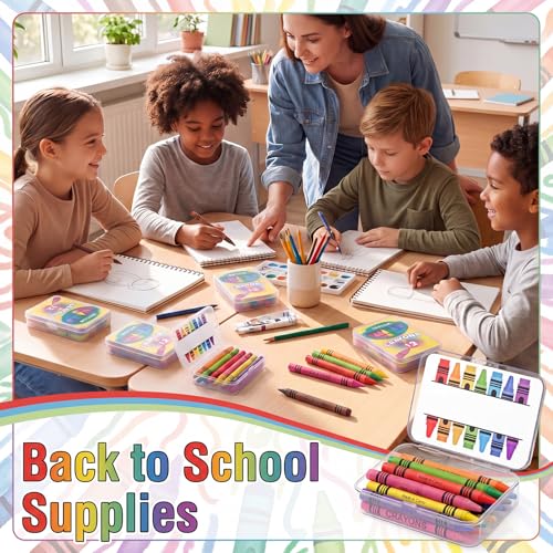 Image of Geyoga 50 Set Plastic Crayon Boxes with 600 Pcs 12 Color Crayons Bulk | 3.7 x 2.6 x 0.9 Inches Crayon Organizer Case, Stackable Crayon Storage with Name Tags, Back to School Essentials Party Favors