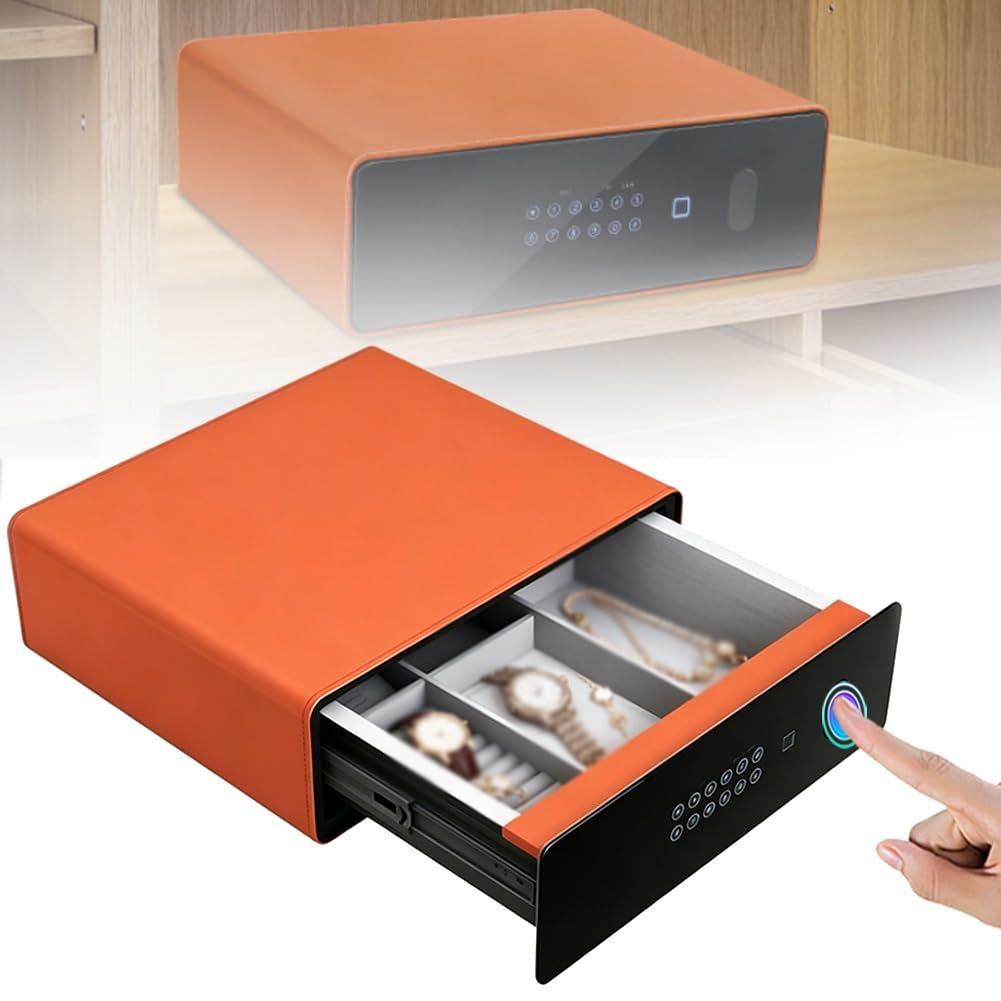 Fingerprint Jewellery Box with Drawers, Biometric Safe Box, Camouflaged Slide with Digital Keypad, Supports 40 Fingerprints 10 PIN Codes, for Storing Valuables(B Yellow)