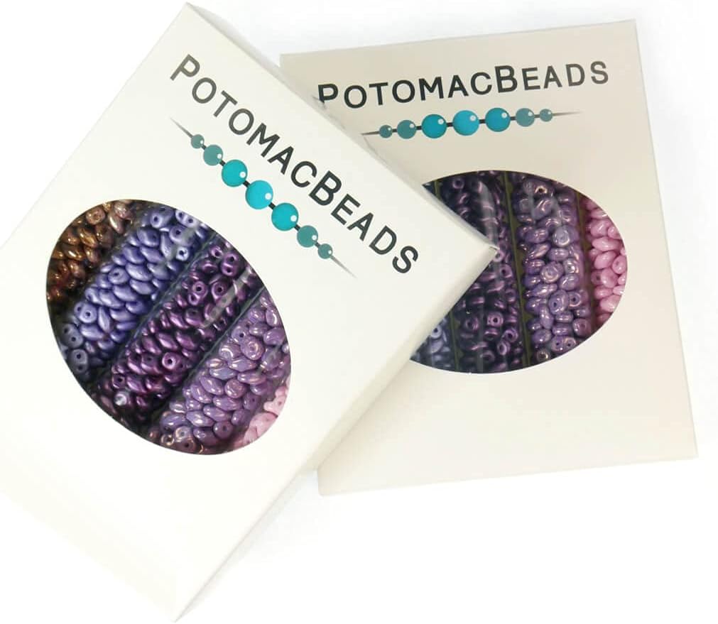 SuperDuo Glass Beads for Jewelry Making - 900+ Bead Kit of 2-Hole Bracelet Beads in (5) Distinct Colors + (3) Jewelry-Beading Patterns Included - (Purple Collection)