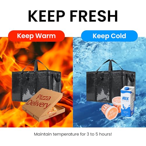 Image of NZ home Insulated Bags for Food Delivery (3XL PRO) Grocery Shopping Cooler Bag, Pizza Delivery, Hot & Cold Catering Tote, Reusable, Foldable & Heavy Duty (Orange)