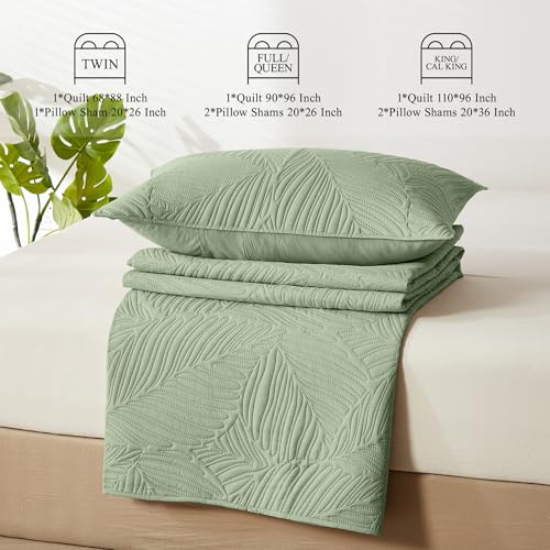 OARAGE Twin Quilt Bedding Set Soft Lightweight Sage Green Bedspread with Leaf Pattern Ultrasonic Microfiber Bed Coverlet for All Season (1 Quilt,1 Sham) by OARAGE - Used condition - Image 7
