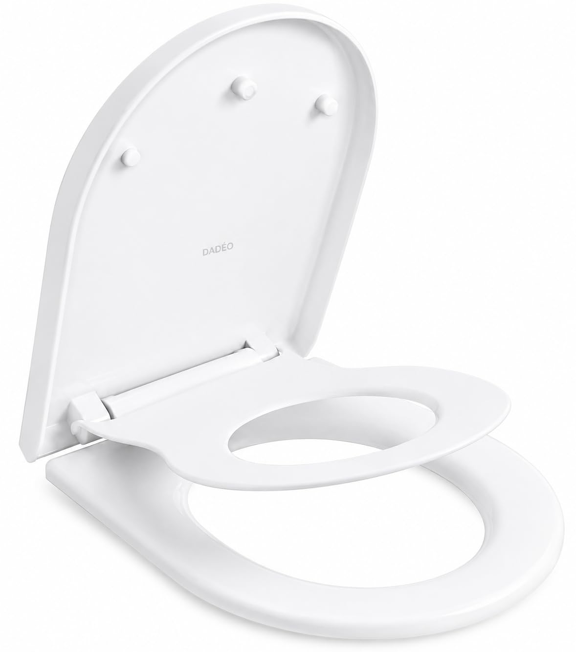 Dedéo - Asiento para inodoro familiar 2 en 1 con reductor magnético para niños, cierre suave y fijaciones, retiro rápido (forma D)