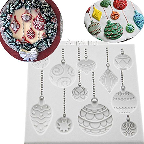 Anyana Christmas Ornament Baking Molds XMAS Silicone Fondant molds holiday Cake Decorating Tools Festival Gumpaste cupcake topper decorations hot air balloon resin Clay Chocolate Candy Molds Non stick