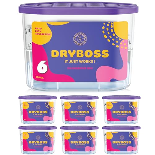 DRYBOSS Pack x 6 Deshumidificador Absorbente Anti Humedades de Armarios, Interior Casa, Cajones, Habitacion, Pared, Coche. Quita Olores y Absorbe Humedades. Previene Condensación. Antihumedad