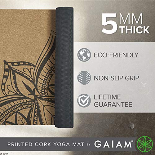 Gaiam Cork Yoga Mat | Natural, sustainable cork print design stops odors | Non-toxic TPE Rubber Backing | Great for Hot Yoga and Pilates (68" x 24" x 5mm thick) by Gaiam - Image 2