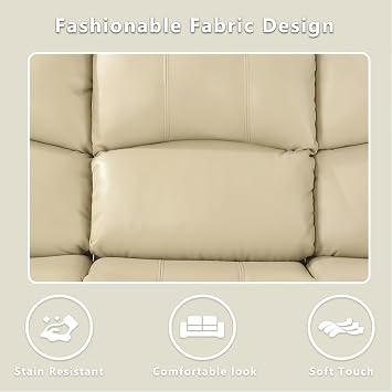 Bonded Leather Living Room Furniture Set, Manual Recliner Sofa Set with Cup Holder&Storage, Leather Reclining Sofa Couch Chair for Living Room Office (Sofa+Loveseat+Chair, Beige)