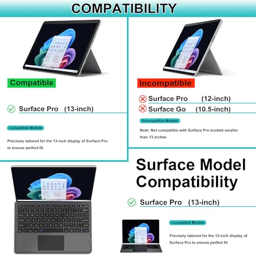 Image of Arteck Surface Pro Keyboard Type Cover, Ultra-Slim Portable Bluetooth Wireless Keyboard for Surface Pro 10, 9, 8, X with Touchpad, Rechargeable Battery