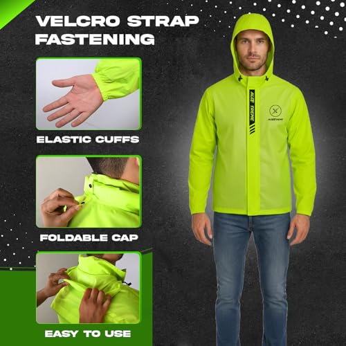 Image of Allextreme Waterproof Riding Jacket Rain Cover with Hood | Lightweight & Adjustable Raincoat Top for Bike Riders, Men & Women | Durable Windproof Motorcycle Rainwear for Riders (L, Neon Green)