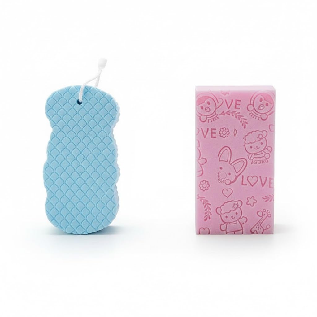 Super Soft Bath Sponge Scrubber for Kids & Babies, Gentle Exfoliating Body Sponge, PVA Fish-Scale Texture for Deep Cleaning Multicolor, 2 Pack-image-1