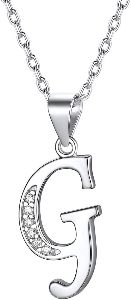 ChicSilver925 Sterling Silver Initial Letter Pendant Necklace for Women Girls CZ Alphabet Charm with Rolo Chain Birthday Gift