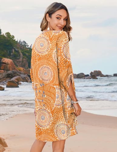 Image of Zeagoo Womens Boho Dresses Casual Beach Summer Dress Tassel Tie Neck 3 /4 Long Sleeve Mini Sundress 2026 Floral Print Cover Up