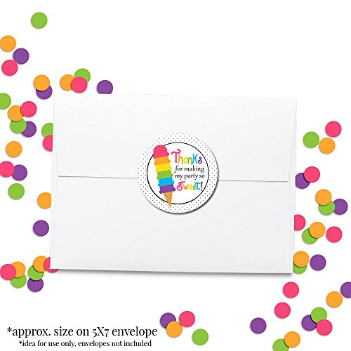 Rainbow Ice Cream Cone Birthday Party Thank You Sticker Labels, 40 2" Party Circle Stickers By Amandacreation, Great For Party Favors, Envelope Seals & Goodie Bags #TOP3