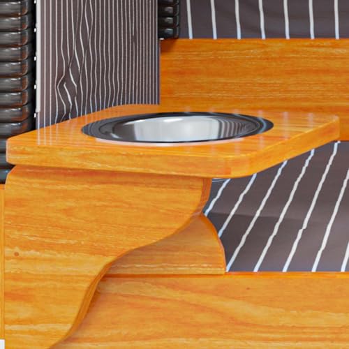 Woodtex Hundestrandkorb Kieferholz |Hundehütte anthrazit inkl. Schützhülle schwenkbarer Wasser-/Futternapf|Sonnenschutz Hunde und Katzen |Rattan Schwarz mit weißen Nadelstreifen