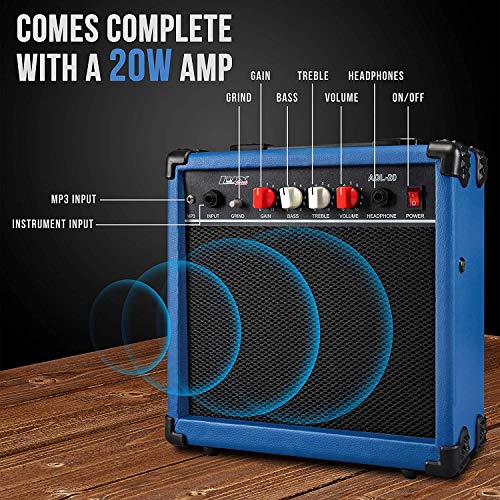 Lyxpro Full Size Electric Guitar Blue With 20W Amp Package, Mackie Onyx Artist 2-2 Audio/Midi Interface With Pro Tools First/Tracktion Music Production Software Kit With Professional Headphones #TOP5