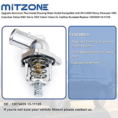 MITZONE Upgrade Aluminum Thermostat Housing Water Outlet Compatible with 2014-2020 Chevy Silverado 1500 Suburban Tahoe GMC Sierra 1500 Yukon Yukon XL Cadillac Escalade Replace 12674639 15-11125