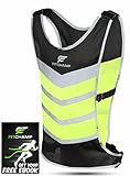 High Visibility Reflective Running Vest | Hi Vis Safety Vest with Pocket and Zipper for Biking, Motorcycle and Dog or Night Walking | Waterproof Neon Vests for Men and Women with 6 Adjustable Straps