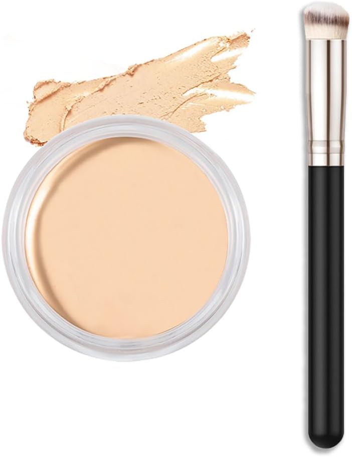 Cream Pot Concealer Full Coverage Makeup Set, Under Eye Brightener Color Correcting Concealer for Dark Circles, Waterproof Foundation Palette with Brush, Eye Ring Corrector de ojeras, 01