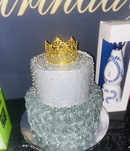 Crepuscolo Crown Cake Topper, Vintage Tiara Crown Cake Topper Baby Shower Birthday Cake Decoration Small Baby Crown For Boys & Girls, Metal (Gold) #TOP3