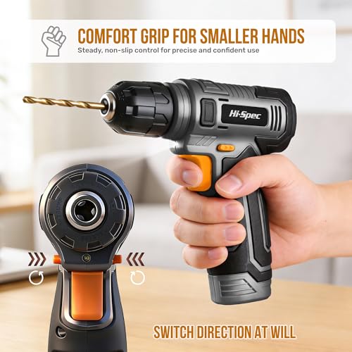 Image of Hi-Spec 8V USB Power Drill Driver Screw Drill Bit Set. Cordless & Rechargeable Electric Drill Driver with Wall Hanging Kit,Gray