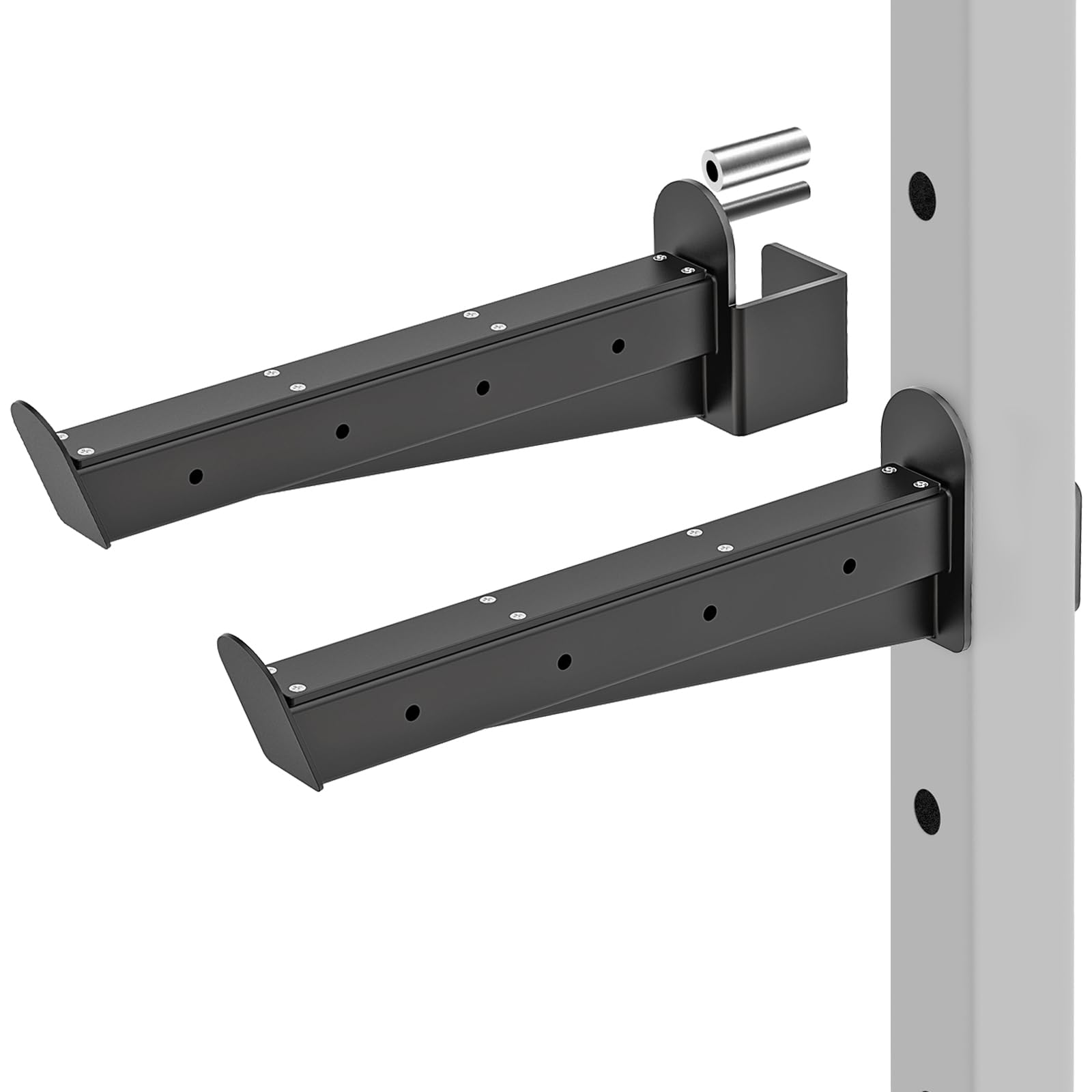 Kipika Safety Spotter Arms for 3" x 3" Power Racks with 5/8" & 1" Holes - Heavy Duty Barbell Safety Catches with Rubber Pad - Adjustable and Easy to Install - Set of 2