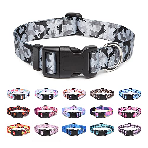 Suredoo Collier pour Chien, Motif Tendance avec Boucle à dégagement Rapide, Collier Classique en Nylon Réglable pour Petits, Moyens et Grands Chiens (M, Camouflage Gris)