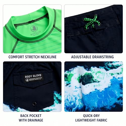 Image of Body Glove Boys Swim Set - 2 Piece Boys Swim Trunks with Rash Guard UV Protection Swimsuit Kids Bathing Suits (Sizes 4-12)