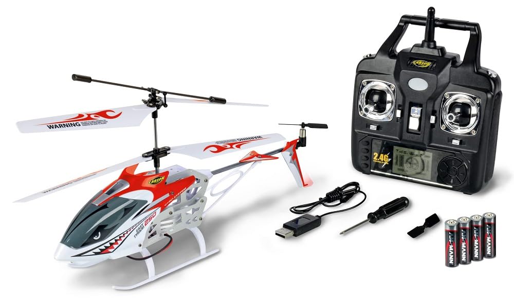 Carson 500507161 Easy Tyrann 250 Red - Remote Controlled Helicopter, Robust RTF (Ready to Fly) Model for Beginners, Includes Batteries, for Children from 12 Years