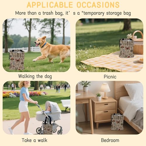 Image of Retro Mushrooms Car Trash Bag,Nature Woodland Strap Drawstring Car Garbage Bags,Car Back Seat Organizer with Adjustable Buckle for Car Accessories