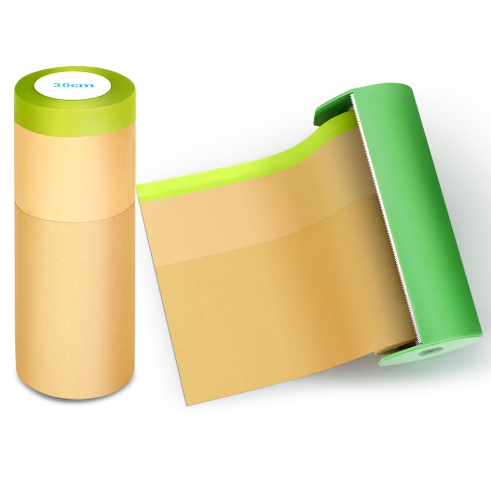 NETEHA 2 Rolls 12inch x 50feet Masking Paper with 1pcs Dispenser, Paint Adhesive Protective Paper Roll for Painting Protection Covering, Car Auto Body