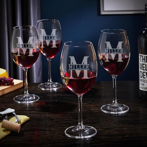 HomeWetBar Personalized Wine Glasses Set of 4 -...