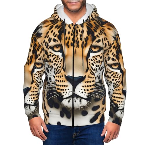 Sweat à capuche décontracté homme imprimé léopard coupe ample anti-froid