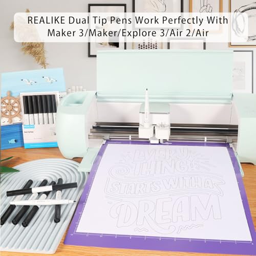 Image of REALIKE Dual Tip Pens Compatible with Cricut Maker 3 /Maker 4 /Maker /Explore 3 /4 /Air 2 /Air, Black Pens Set of 7 Pack Dual Tip Marker Fine Point Pen Writing Drawing (0.4 Tip & 1.0 Tip)