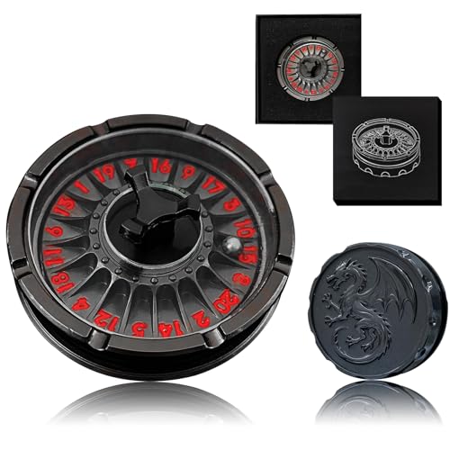 G20 Roulette Dice Spinner for DND Dice Set, D20 Dragon Metallic D&D Dice with Gift Case for DND Game, RPG Role Playing Table Game Gifts (Black-red)