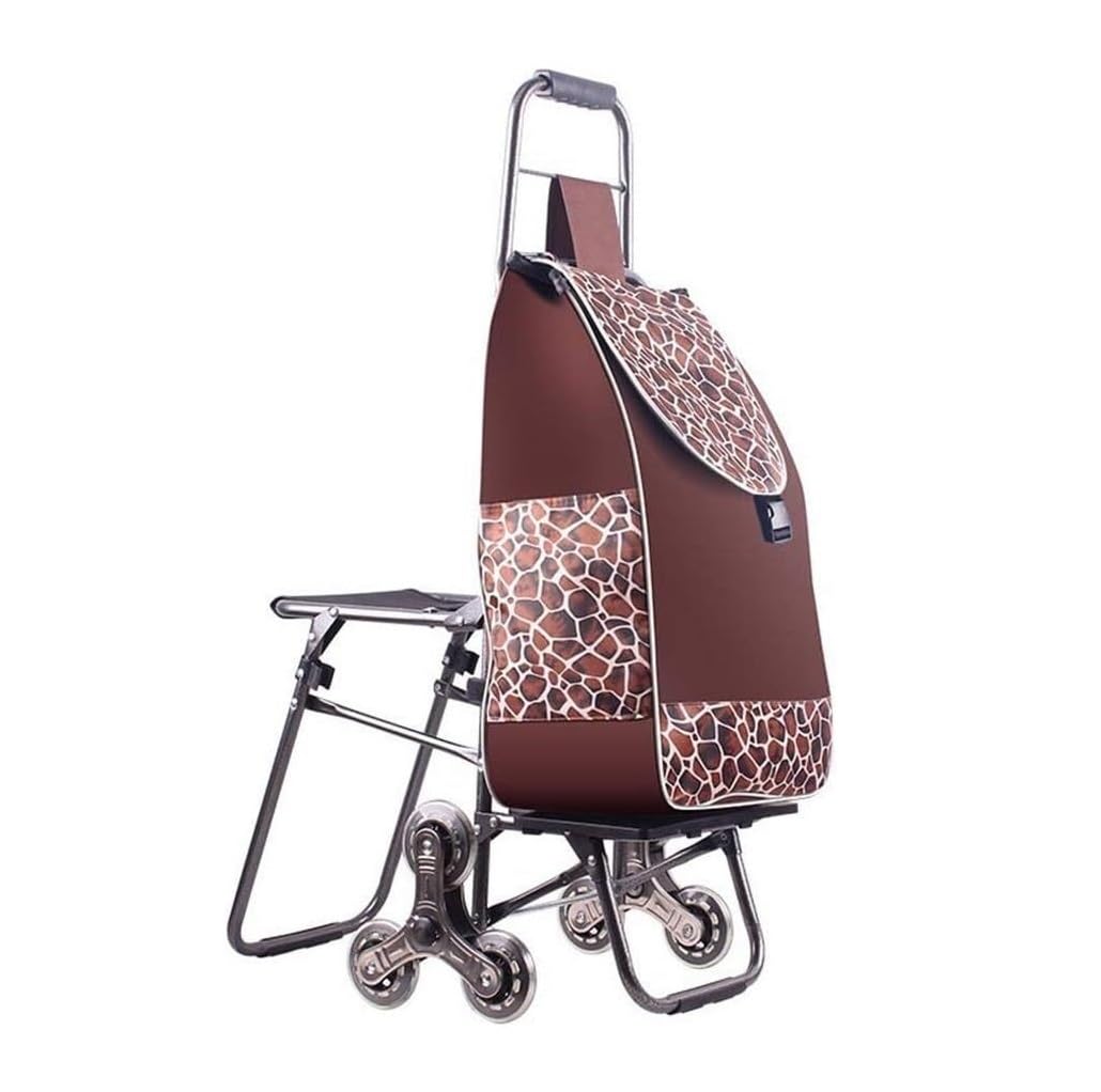 with Seat Stair Climbing Shopping Travel Grocery Cart with Wheel(Brown)