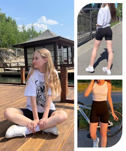 Image of 3 Pack Girls 4'' High Waisted Biker Shorts, Athletic Yoga Shorts | Easy to change & wash, Machine Washable, Buttery Soft Stretchy Fabric, Squat Proof, Non-See-Through, Size Kids & Teens