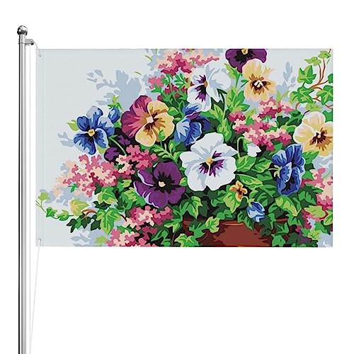 Drapeau de fleurs de pensée - 1,2 x 1,8 m - Résistant et double face - Drapeau de jardin amusant - Fournitures de fête - Cadeau - Décoration murale intérieure et extérieure