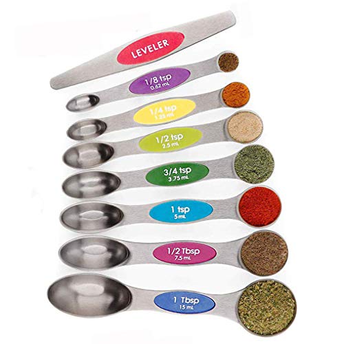 Emoly Magnetic Measuring Spoons Set Stainless Steel Upgraded Colourful Teaspoon Set Fits in Spice Jars Tablespoon Set for Measuring Dry and Liquid Ingredients Set of 8 Colourful