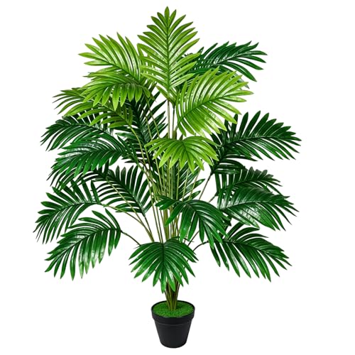 Natligard Kunstpflanze Groß Palme Kunstbaum90cm Hoch 24 Zweige Tropische Aesthetic Deko Schlafzimmer Badezimmer außenbereich Büro Garten Hochzeit Party Deco (Areca Palm-24-1P 90 x 60 cm)