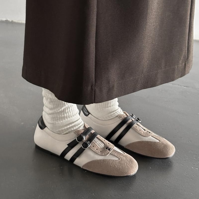 U-lite Women‘s Slip On Ballet Flats Shoes Mary Jane Closed Square Toe Double Buckle Strap Leather Sneaker Comfortable Casual Multicolor Shoes - Image 6