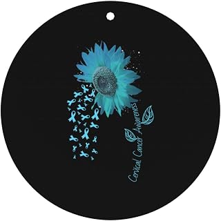 40 PCS Cervical Cancer Awareness Sunflower Teal Ribbon Car Air Fresheners Cards Set, Multi-Pack Scented Cards, Long-Lasting Auto Fragrance Cards for Vehicle, Home & Office Round Shape